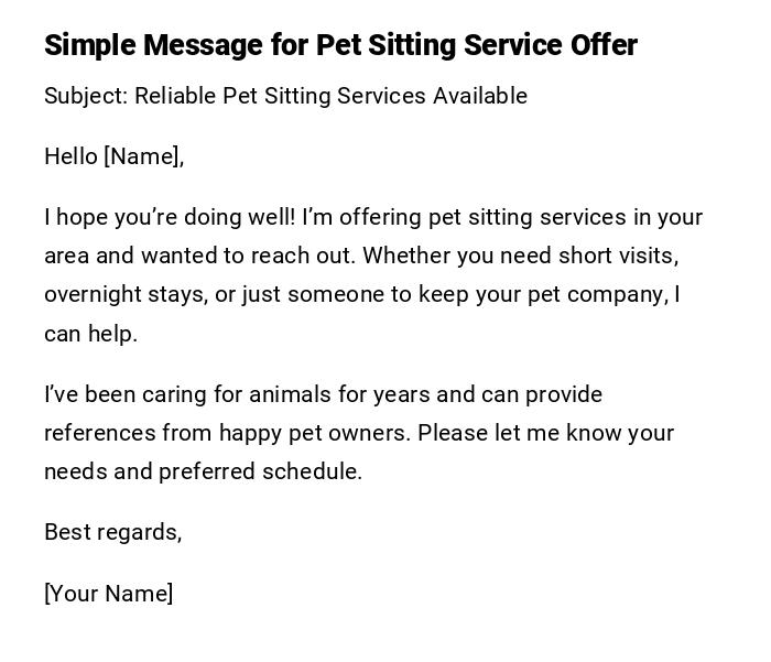 Simple Message for Pet Sitting Service Offer Simple Message for Pet Sitting Service Offer