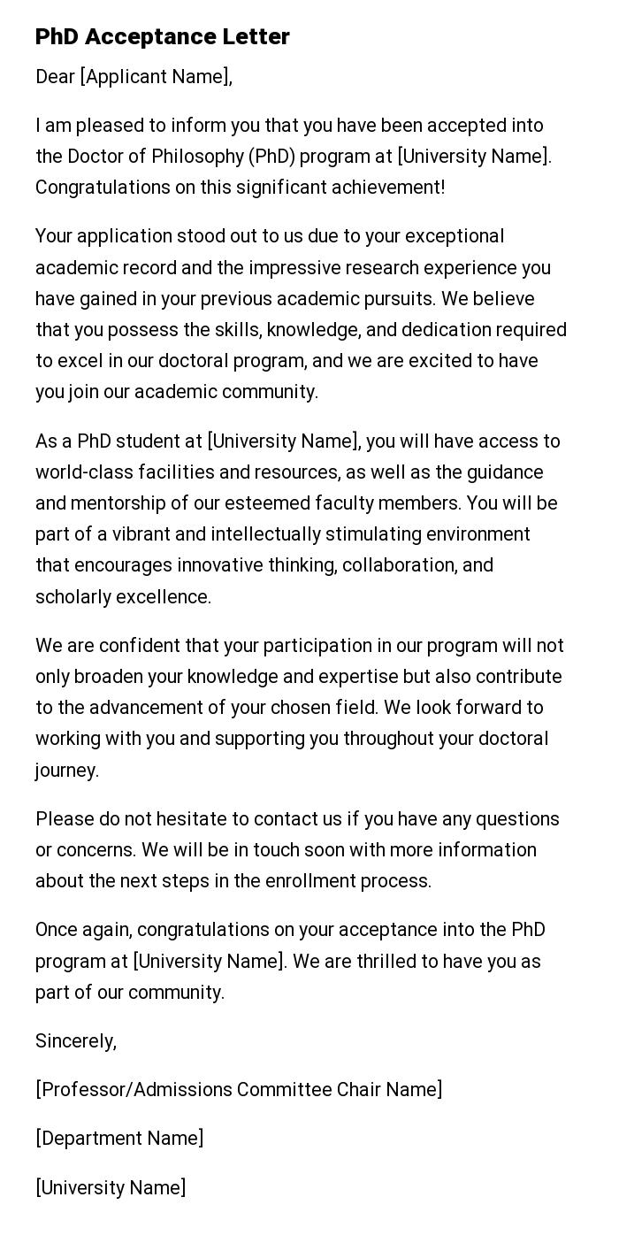 PhD Acceptance Letter
