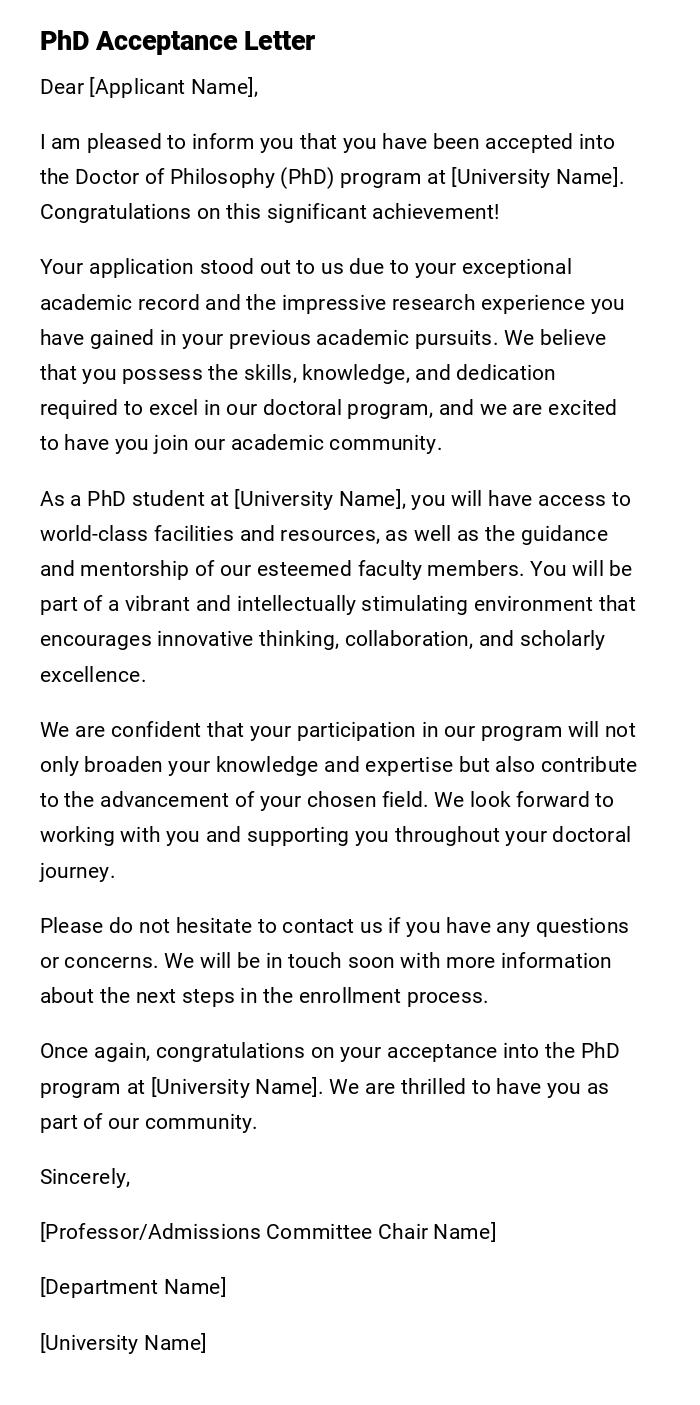 PhD Acceptance Letter