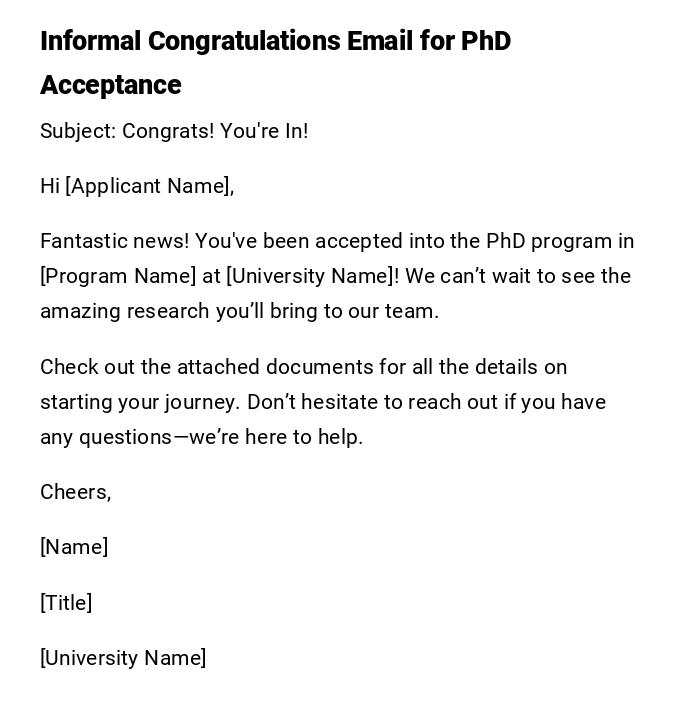 Informal Congratulations Email for PhD Acceptance Informal Congratulations Email for PhD Acceptance