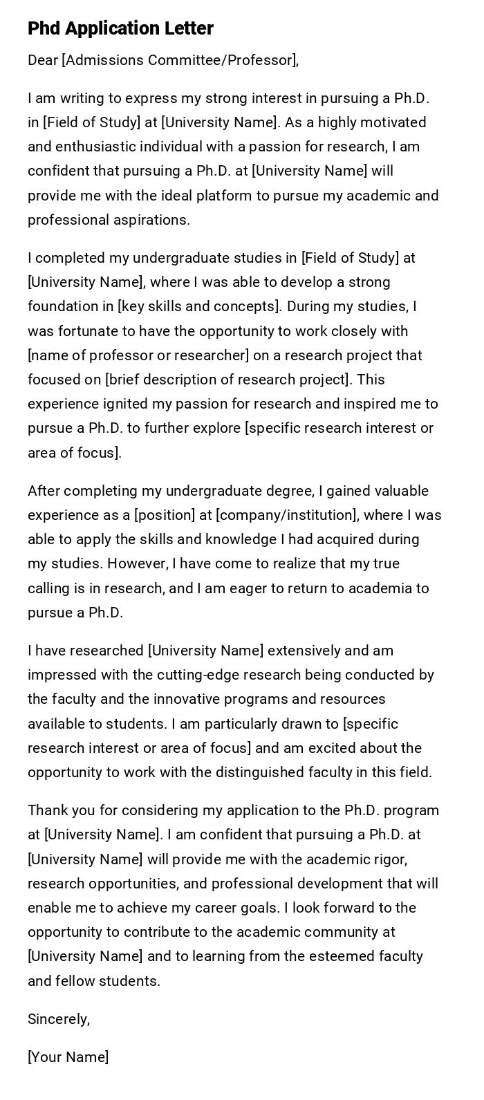 Phd Application Letter