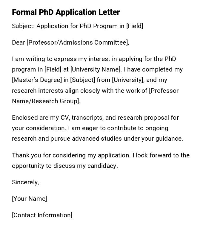 Formal PhD Application Letter