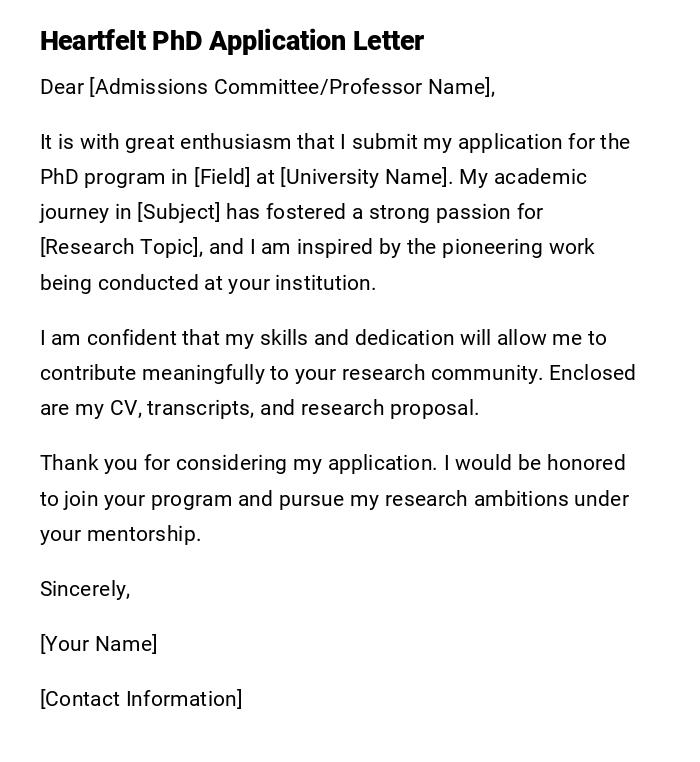 Heartfelt PhD Application Letter