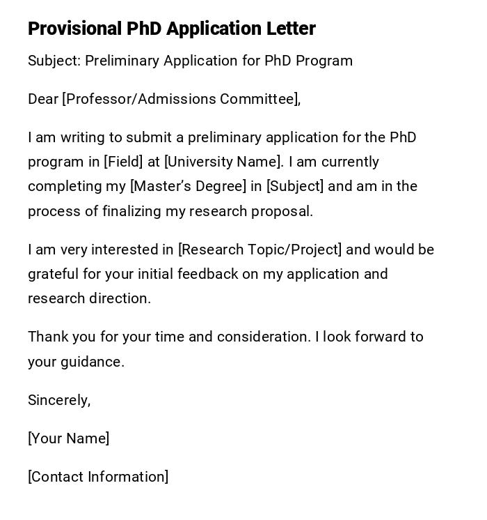 Provisional PhD Application Letter