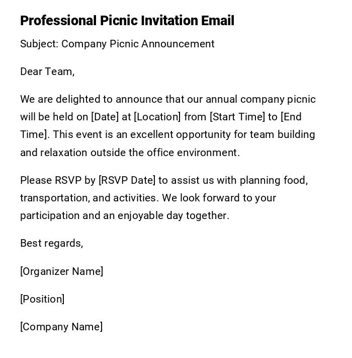 Professional Picnic Invitation Email