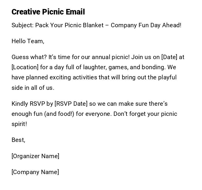 Creative Picnic Email