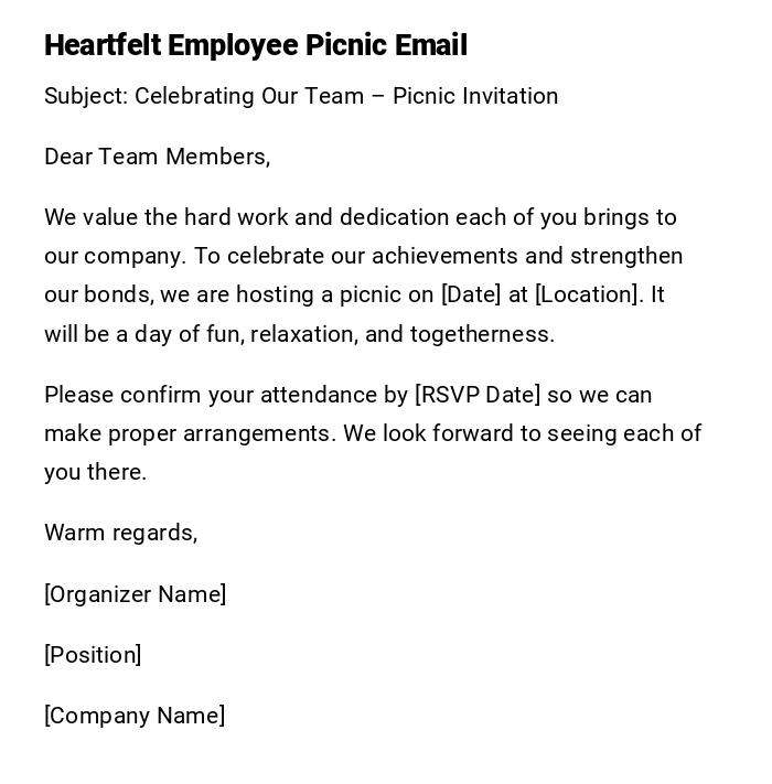 Heartfelt Employee Picnic Email