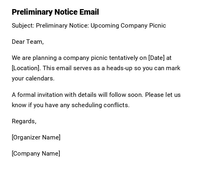 Preliminary Notice Email