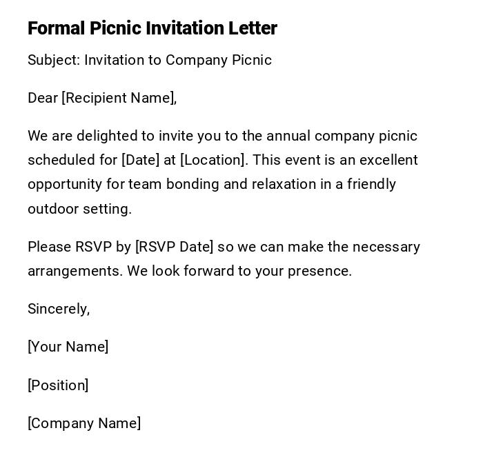 Formal Picnic Invitation Letter