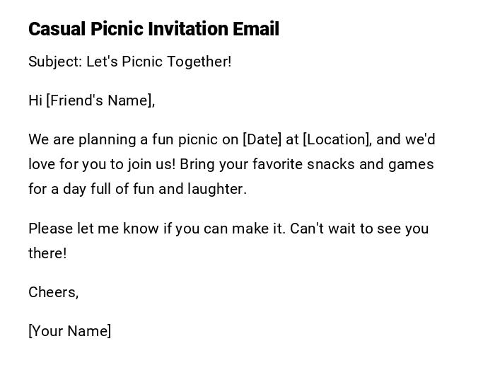 Casual Picnic Invitation Email