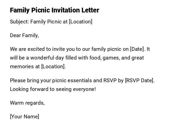 Family Picnic Invitation Letter