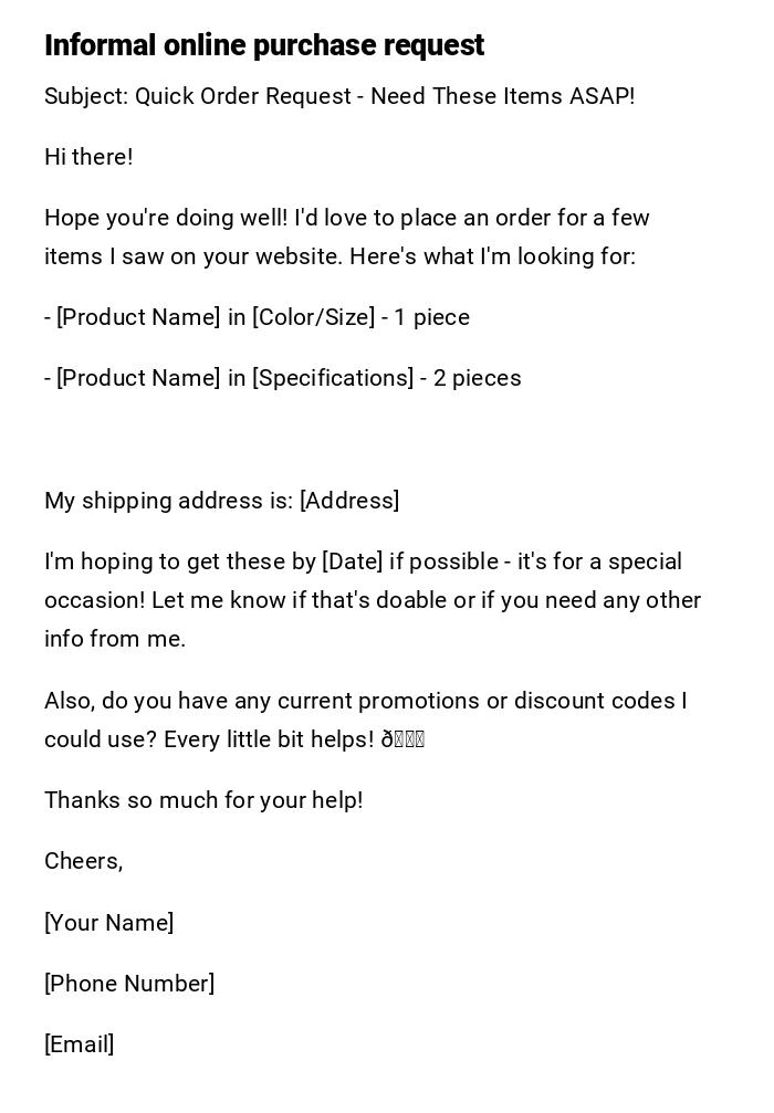 Informal online purchase request Informal online purchase request