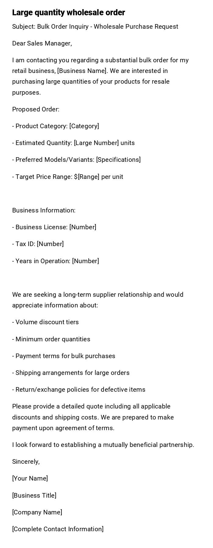 Large quantity wholesale order Large quantity wholesale order