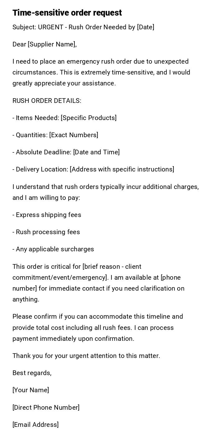 Time-sensitive order request Time-sensitive order request