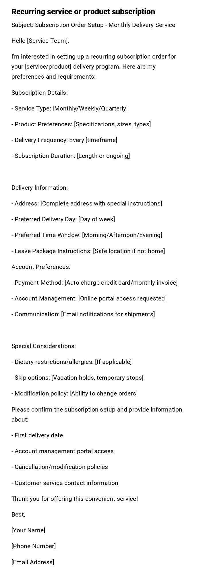 Recurring service or product subscription Recurring service or product subscription
