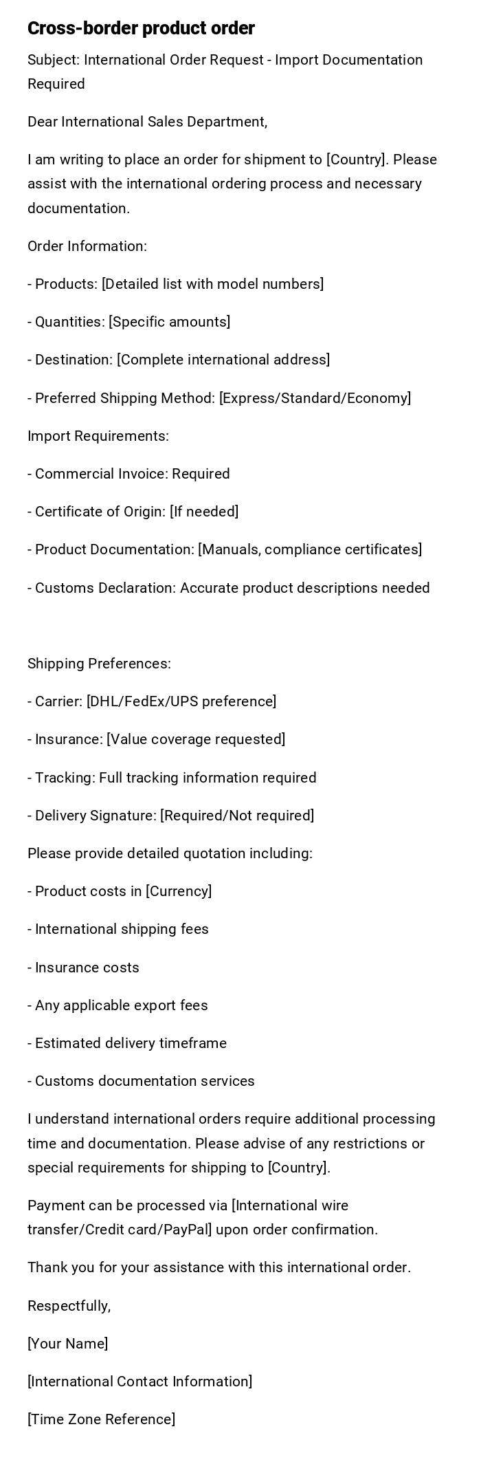 Cross-border product order Cross-border product order