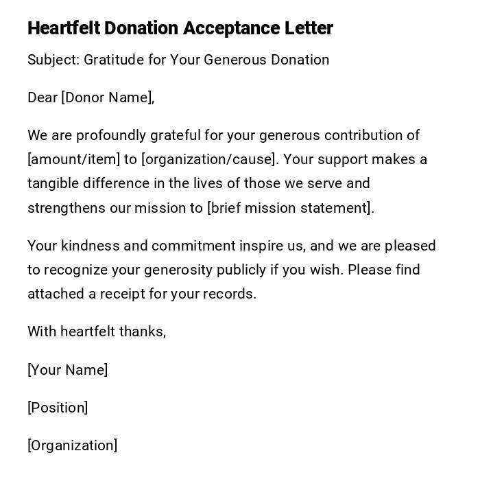 Heartfelt Donation Acceptance Letter Heartfelt Donation Acceptance Letter