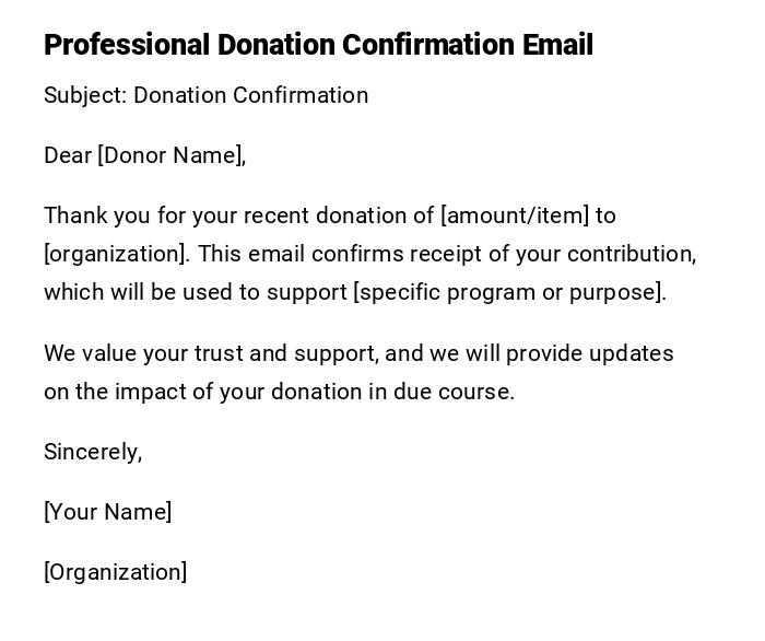 Professional Donation Confirmation Email Professional Donation Confirmation Email
