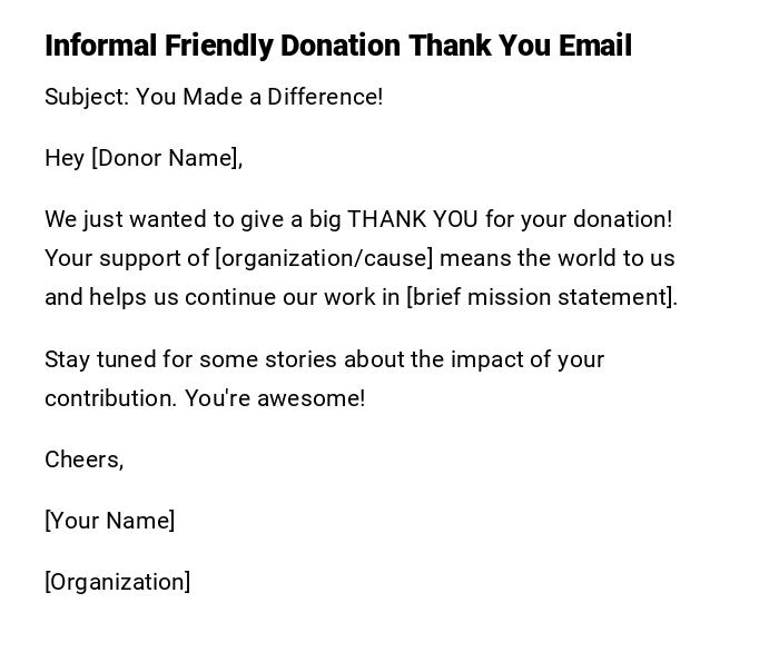 Informal Friendly Donation Thank You Email Informal Friendly Donation Thank You Email