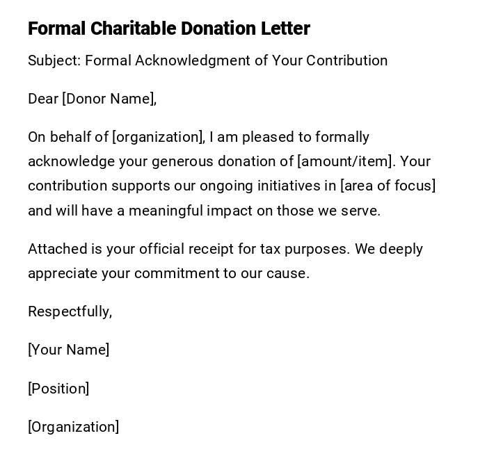 Formal Charitable Donation Letter Formal Charitable Donation Letter