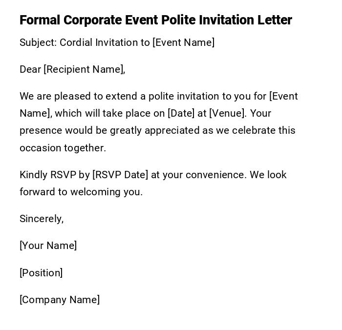Formal Corporate Event Polite Invitation Letter