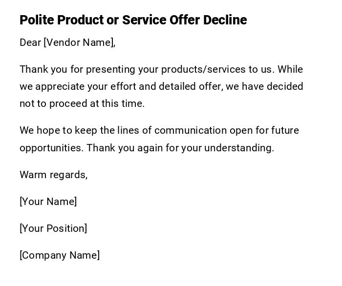 Polite Product or Service Offer Decline Polite Product or Service Offer Decline