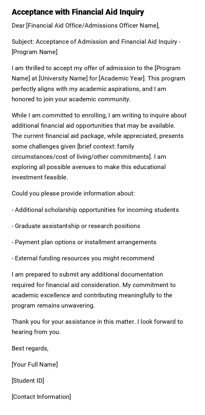 Acceptance with Financial Aid Inquiry Acceptance with Financial Aid Inquiry