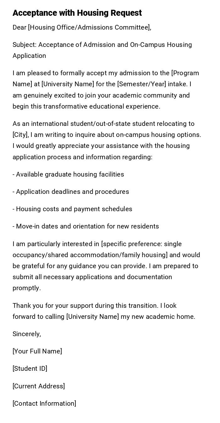 Acceptance with Housing Request Acceptance with Housing Request