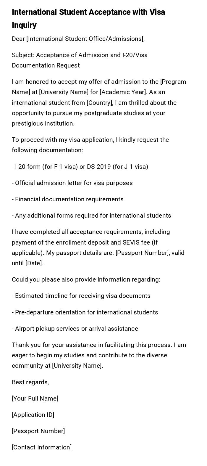 International Student Acceptance with Visa Inquiry International Student Acceptance with Visa Inquiry
