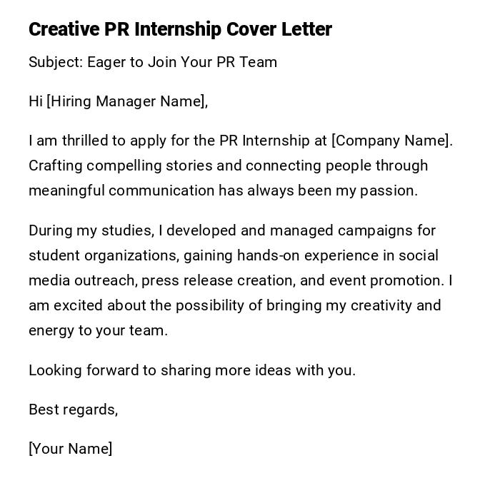 Creative PR Internship Cover Letter Creative PR Internship Cover Letter