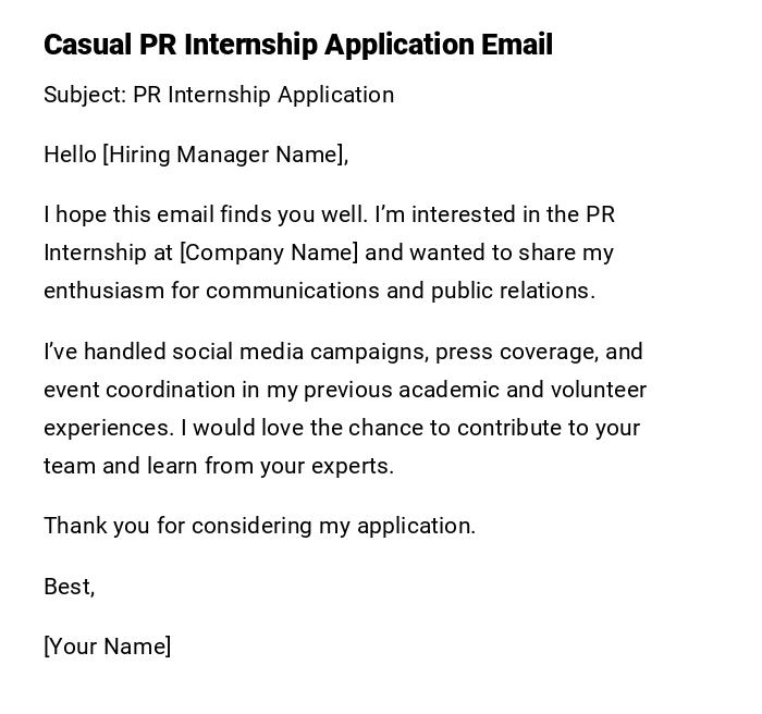 Casual PR Internship Application Email Casual PR Internship Application Email