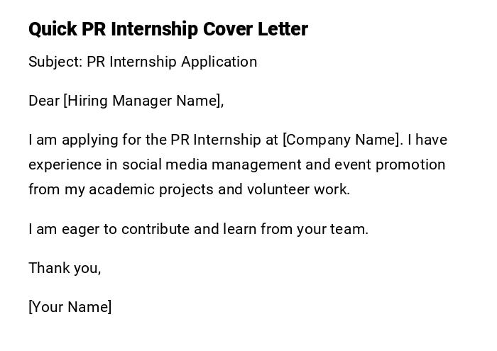 Quick PR Internship Cover Letter Quick PR Internship Cover Letter