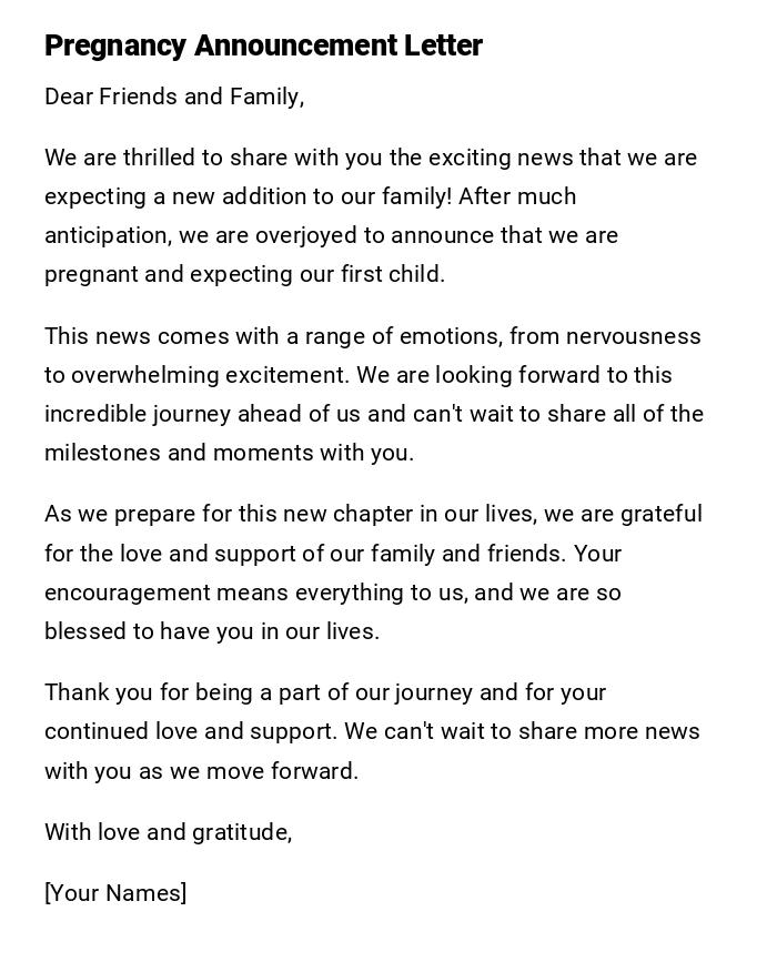 Pregnancy Announcement Letter Pregnancy Announcement Letter