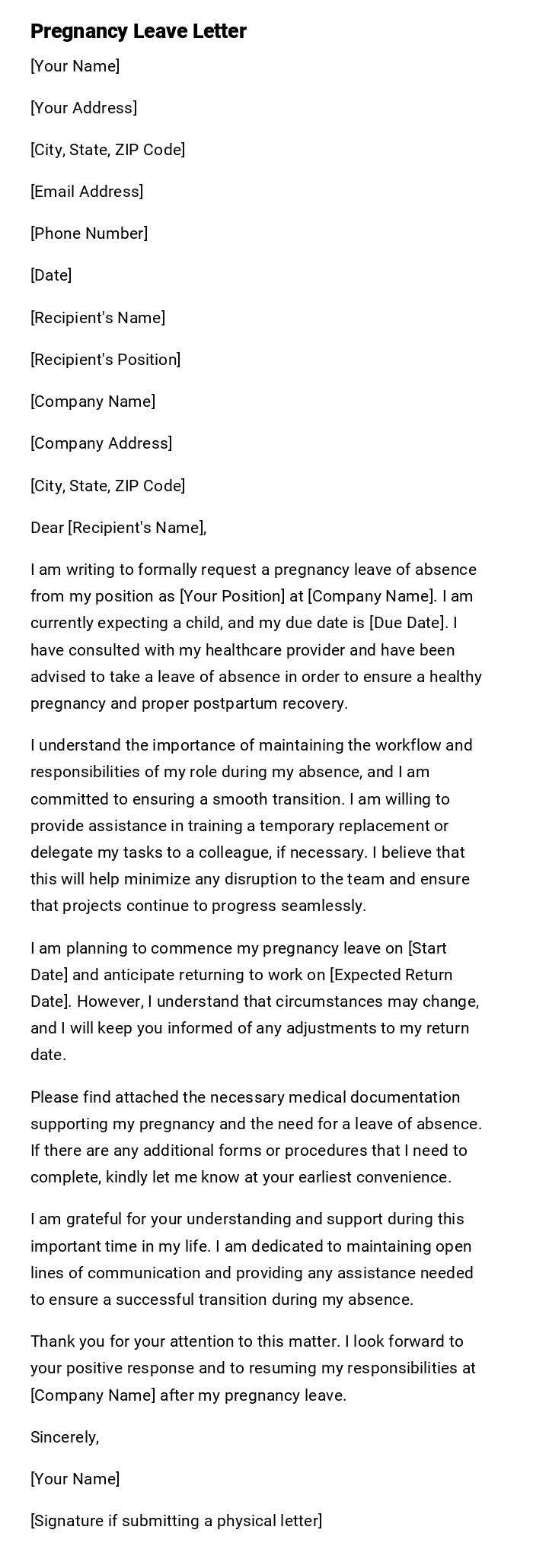 Pregnancy Leave Letter