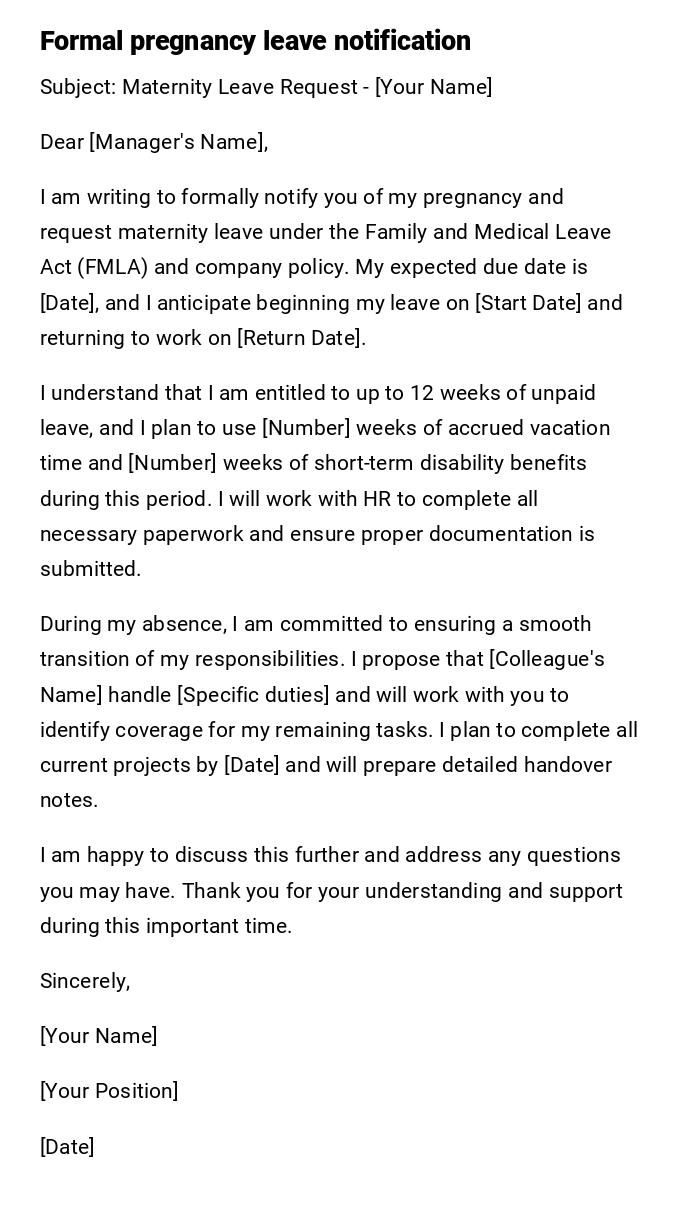 Formal pregnancy leave notification Formal pregnancy leave notification