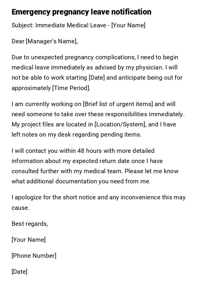 Emergency pregnancy leave notification Emergency pregnancy leave notification