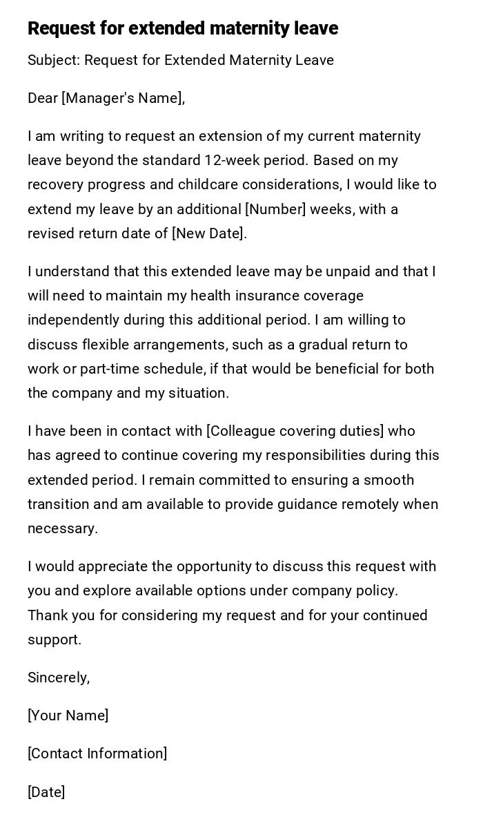 Request for extended maternity leave Request for extended maternity leave