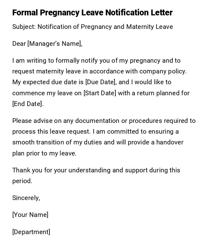 Formal Pregnancy Leave Notification Letter Formal Pregnancy Leave Notification Letter