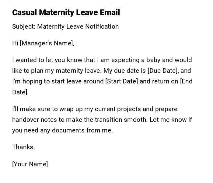 Casual Maternity Leave Email Casual Maternity Leave Email