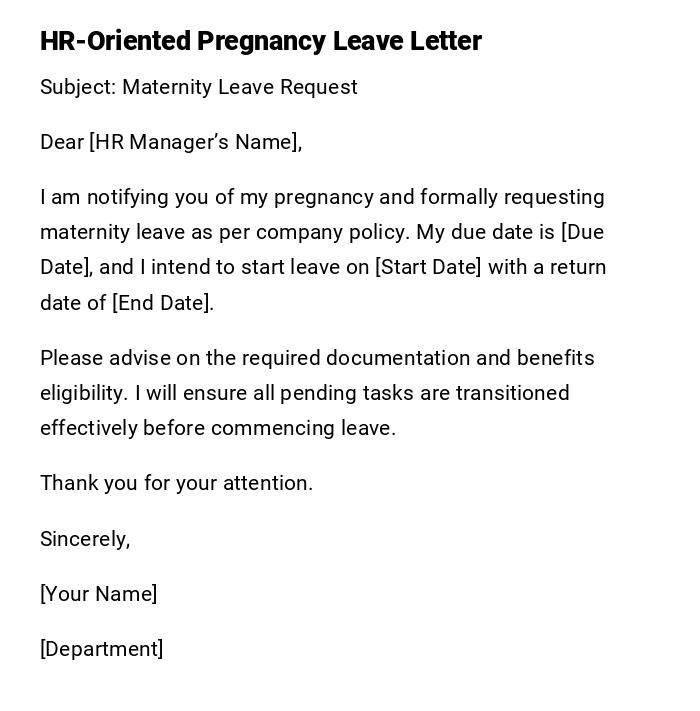 HR-Oriented Pregnancy Leave Letter HR-Oriented Pregnancy Leave Letter