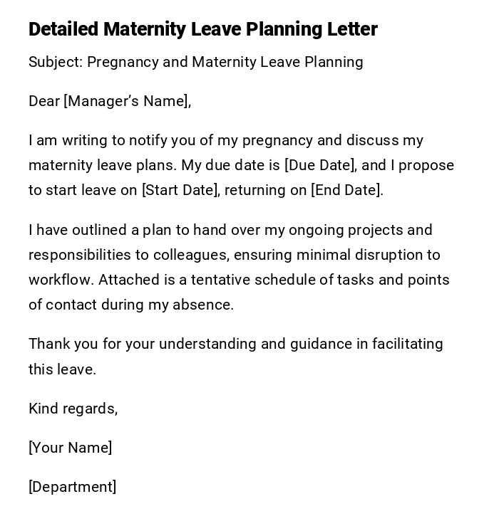 Detailed Maternity Leave Planning Letter Detailed Maternity Leave Planning Letter