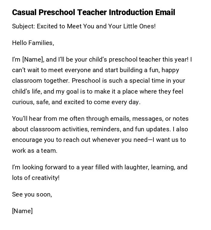Casual Preschool Teacher Introduction Email Casual Preschool Teacher Introduction Email