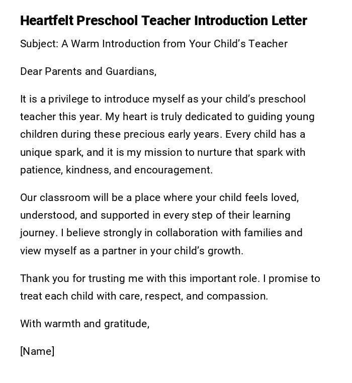 Heartfelt Preschool Teacher Introduction Letter Heartfelt Preschool Teacher Introduction Letter