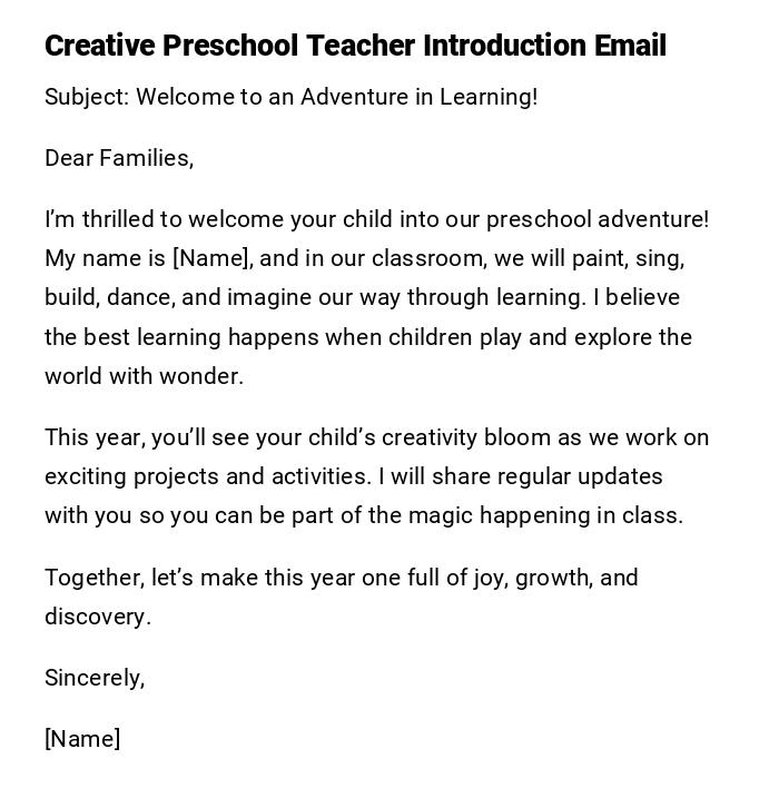 Creative Preschool Teacher Introduction Email Creative Preschool Teacher Introduction Email