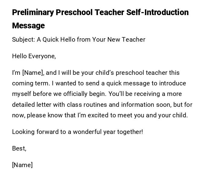 Preliminary Preschool Teacher Self-Introduction Message Preliminary Preschool Teacher Self-Introduction Message
