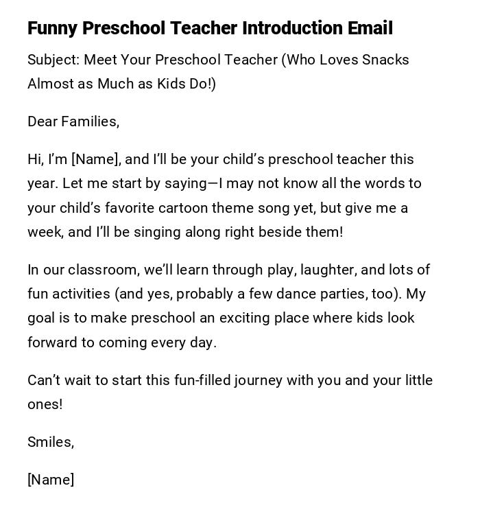 Funny Preschool Teacher Introduction Email Funny Preschool Teacher Introduction Email