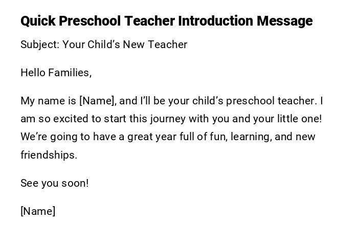 Quick Preschool Teacher Introduction Message Quick Preschool Teacher Introduction Message