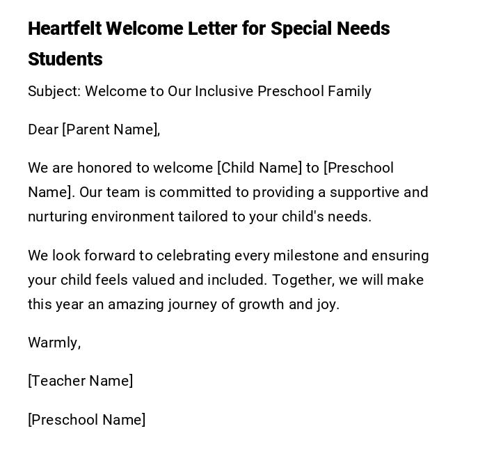 Heartfelt Welcome Letter for Special Needs Students Heartfelt Welcome Letter for Special Needs Students