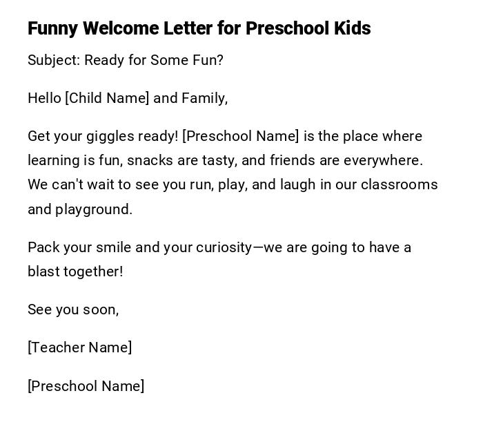 Funny Welcome Letter for Preschool Kids Funny Welcome Letter for Preschool Kids
