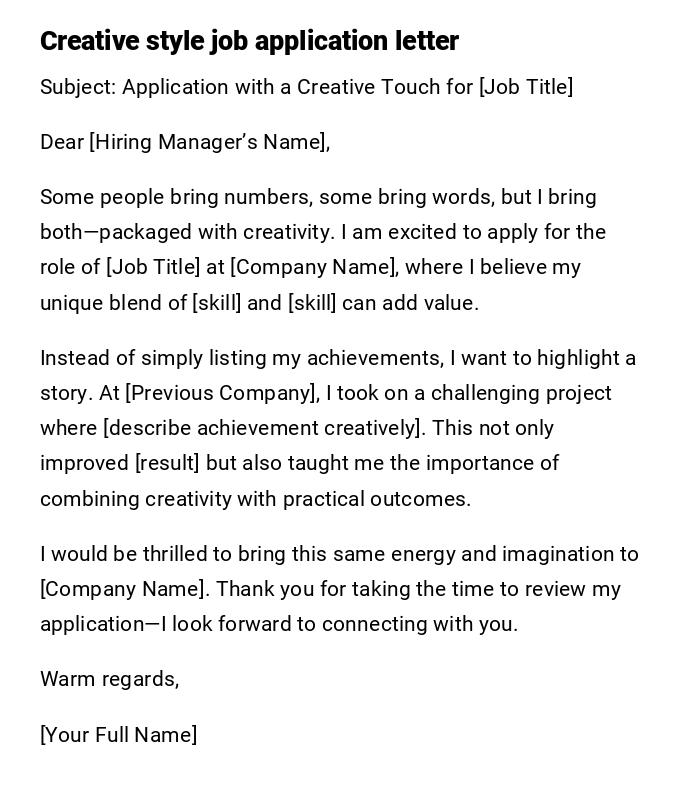 Creative style job application letter Creative style job application letter